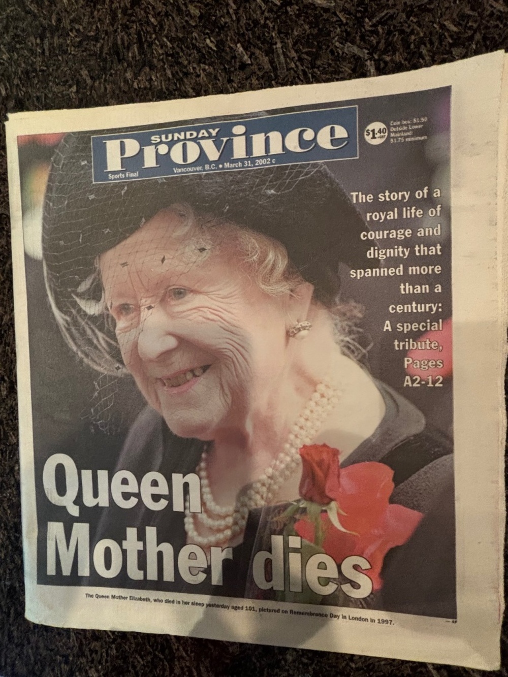 Province Newspaper 2002, Queen Mother Dies